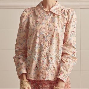 Unlogical Poem Cat & Floral Print Blouse